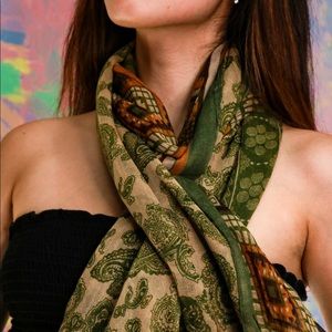 Green patterned scarf.